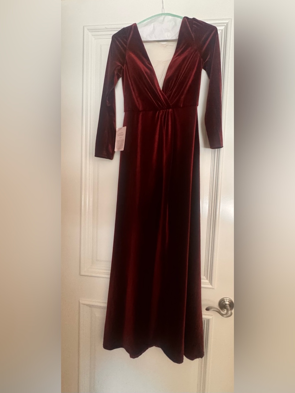 Jenny Yoo Collection Elegant Long Sleeve Velvet Maxi Dress in Deep Burgundy